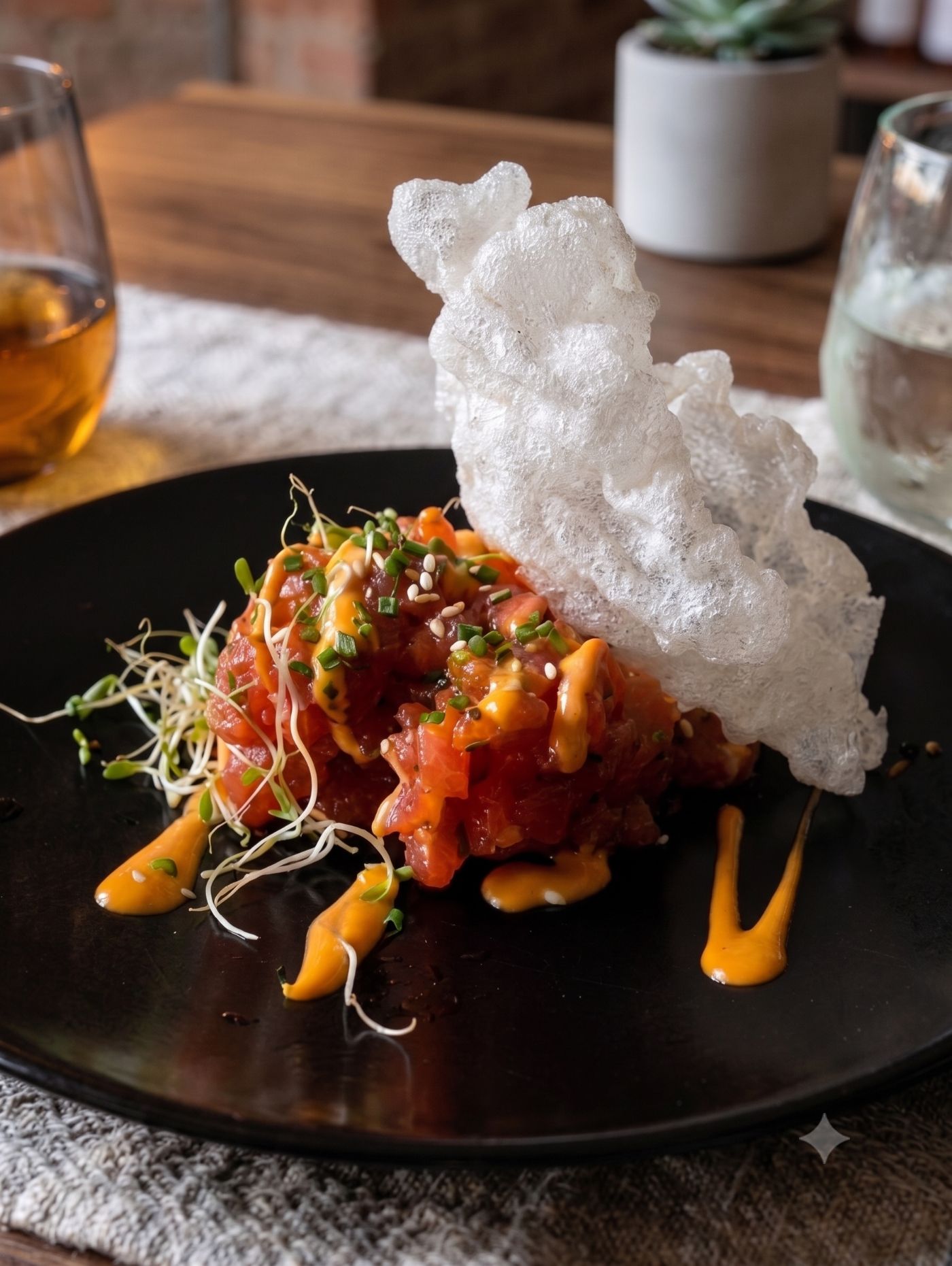 Ahi tuna tartare with sesame crisp
